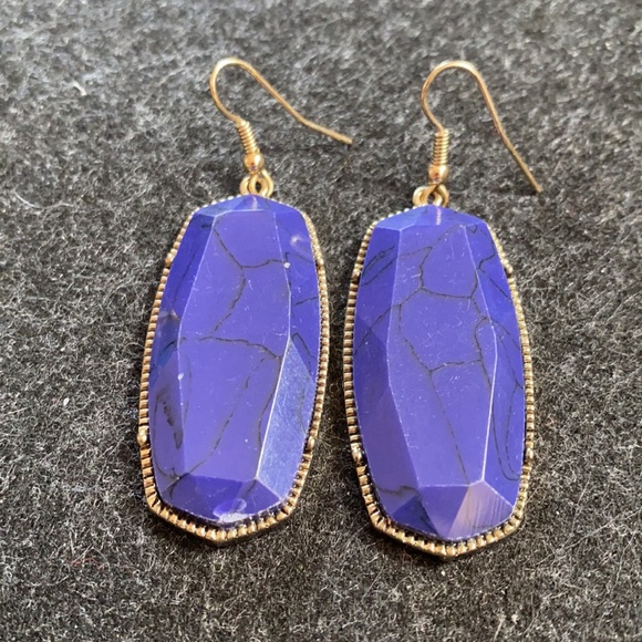 3 Vintage earrings vibrant blue and purple colours. Quality faux stone material - Picture 3 of 6